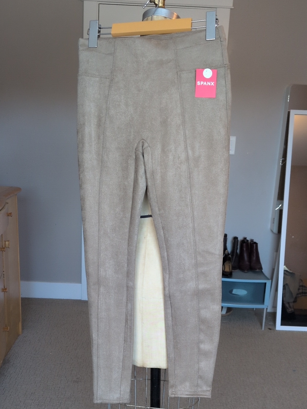 NWT SPANX Faux-Suede Leggings in Taupe Beige